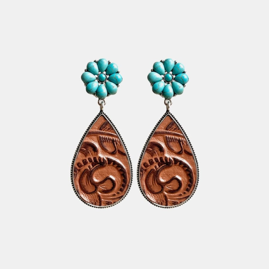 Turquoise Flower Teardrop Earrings Chestnut / One Size