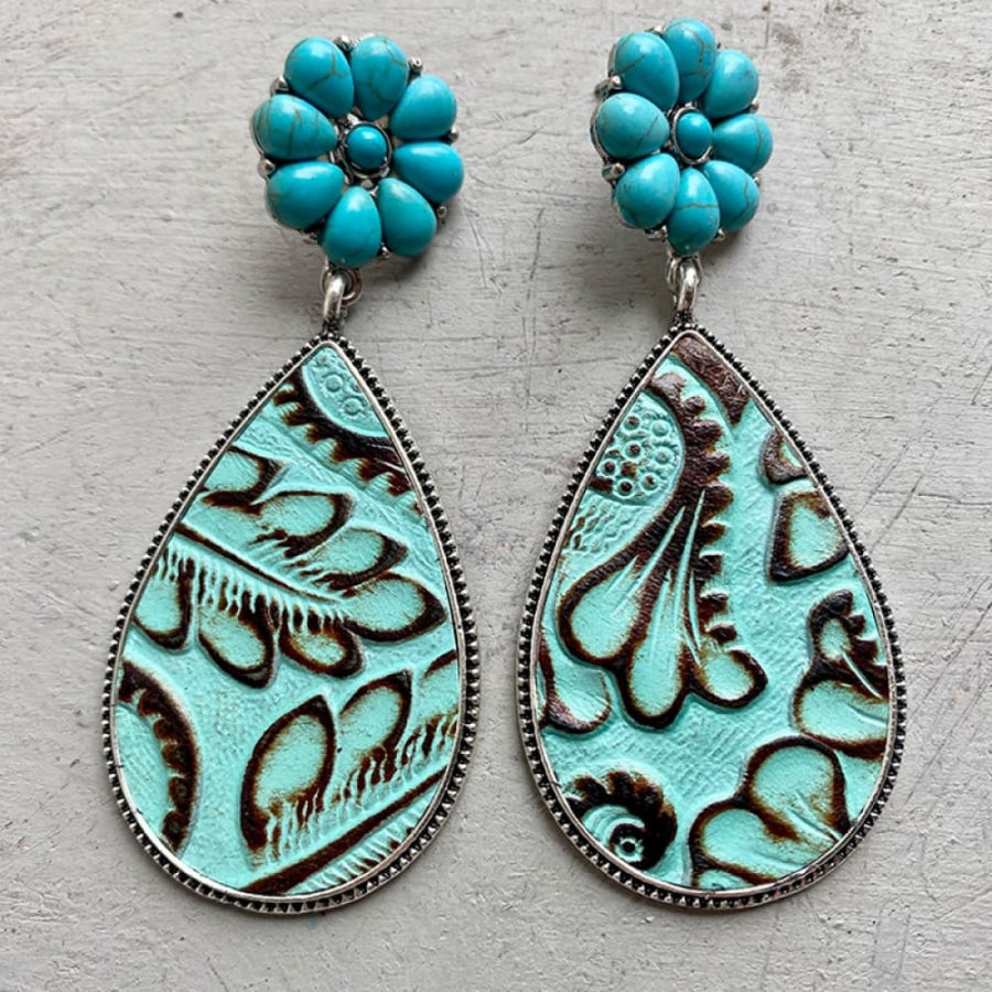 Turquoise Flower Teardrop Earrings Mint Blue / One Size