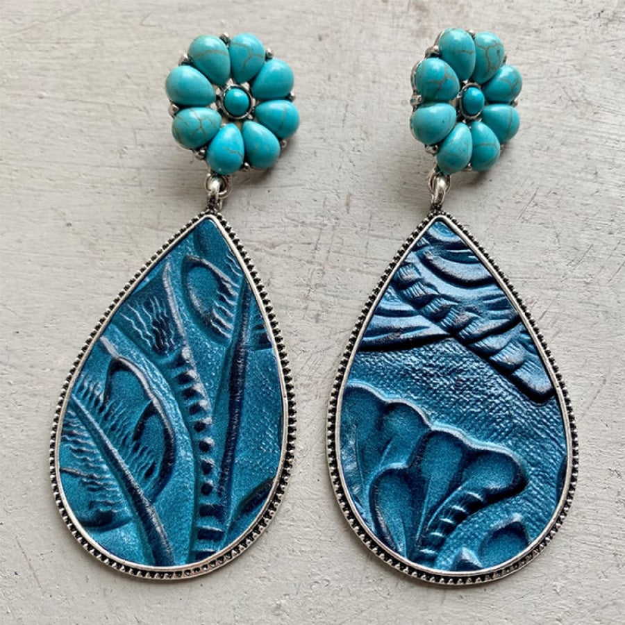 Turquoise Flower Teardrop Earrings Sky Blue / One Size