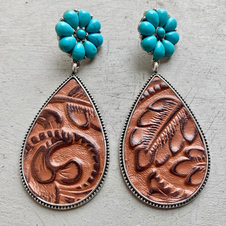 Turquoise Flower Teardrop Earrings Chestnut / One Size