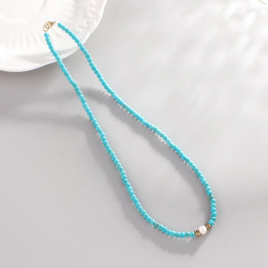 Turquoise &amp; Pearl Beaded Necklace (Pre-Order) Necklaces