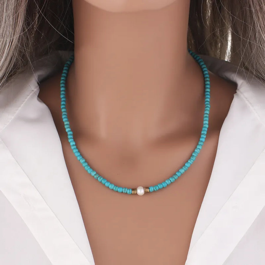 Turquoise &amp; Pearl Beaded Necklace (Pre-Order) Necklaces