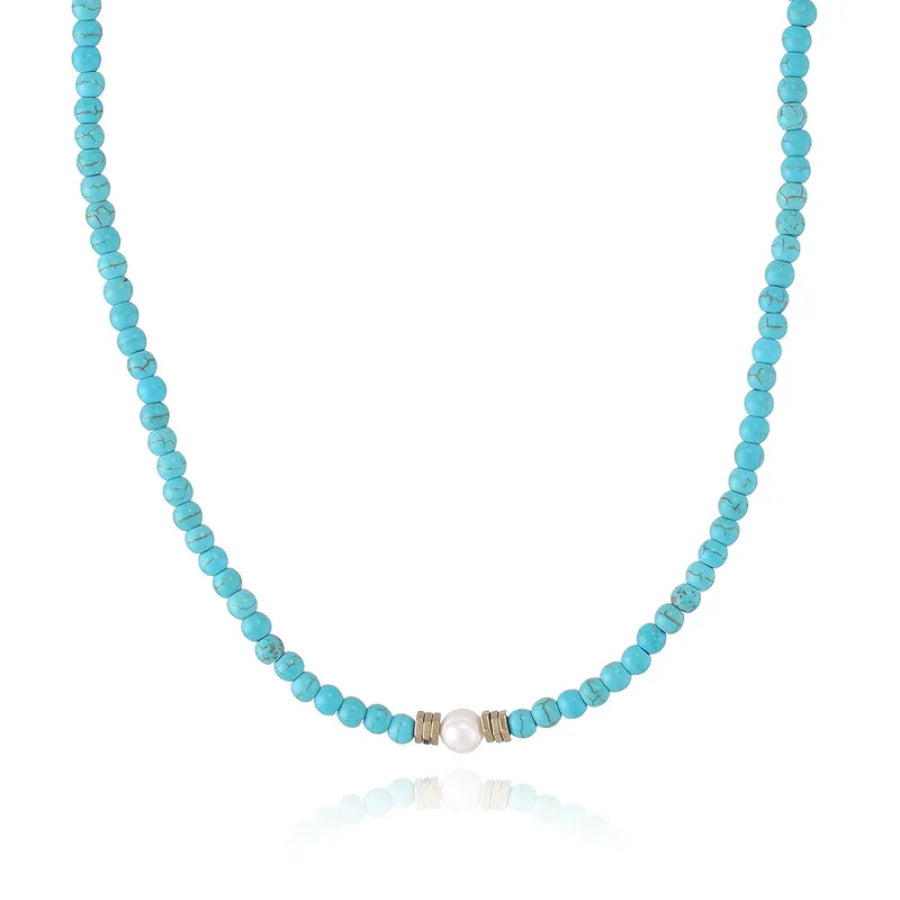 Turquoise &amp; Pearl Beaded Necklace (Pre-Order) Necklaces