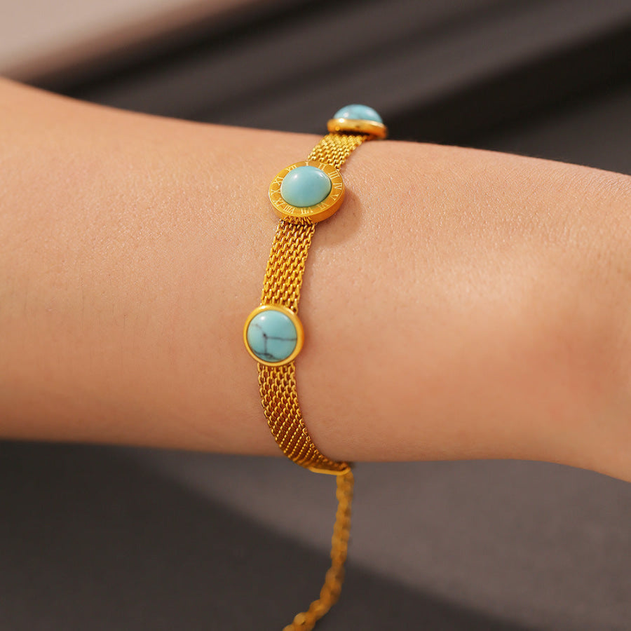 Turquoise Titanium Steel Bracelet Gold / One Size Apparel and Accessories