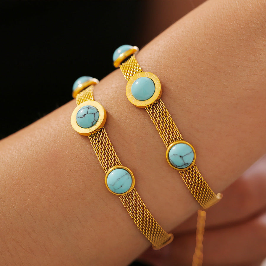 Turquoise Titanium Steel Bracelet Gold / One Size Apparel and Accessories