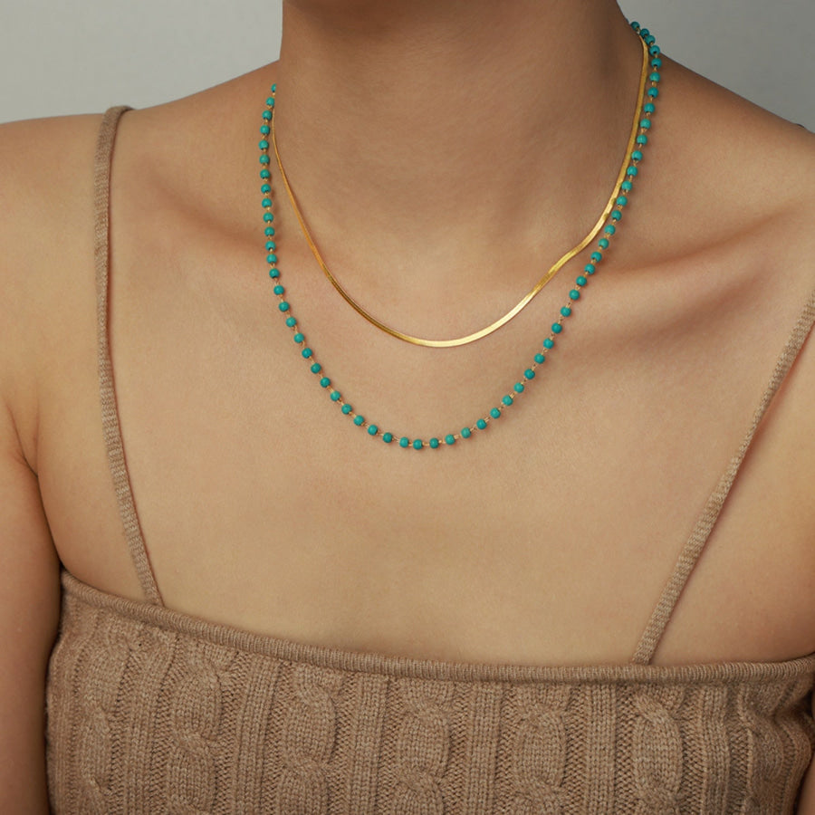 Turquoise Titanium Steel Double - Layered Necklace Gold / One Size Apparel and Accessories