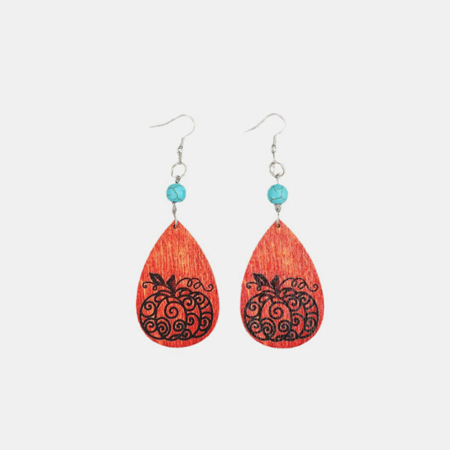 Turquoise Wooden Pumpkin Teardrop Earrings Silver / One Size Apparel and Accessories