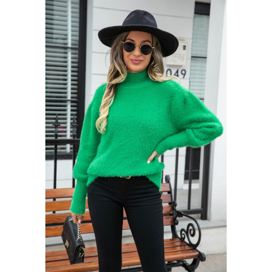 Turtle Neck Long Sleeve Pullover Sweater Mid Green / S