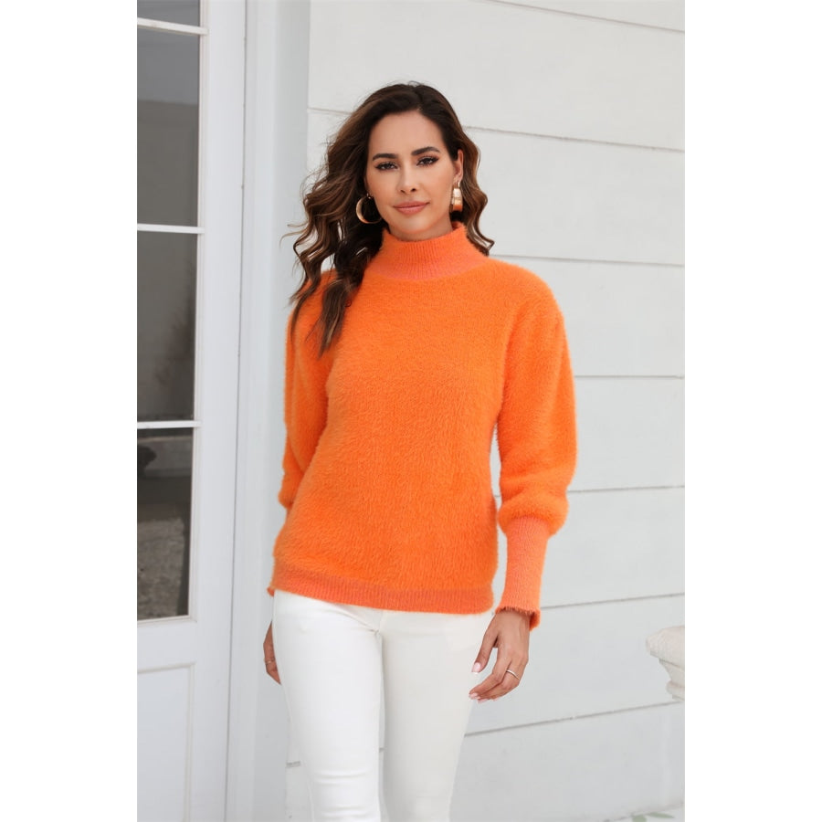 Turtle Neck Long Sleeve Pullover Sweater Tangerine / S