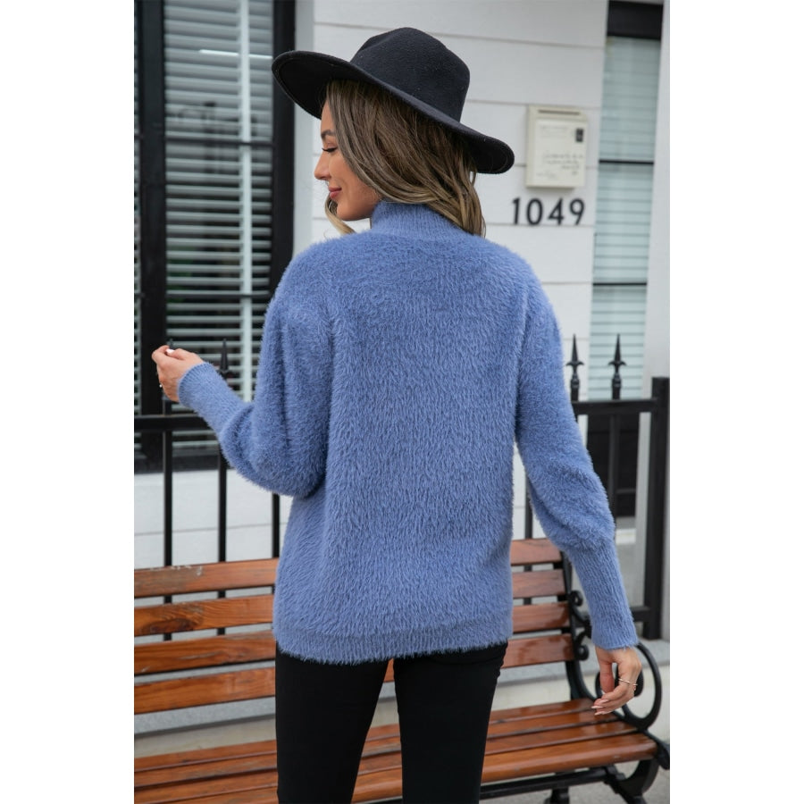 Turtle Neck Long Sleeve Pullover Sweater Dusty Blue / S