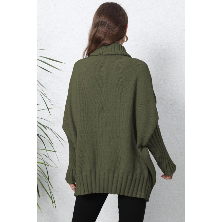 Turtle Neck Long Sleeve Ribbed Sweater