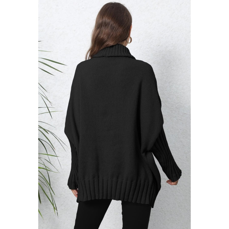 Turtle Neck Long Sleeve Ribbed Sweater