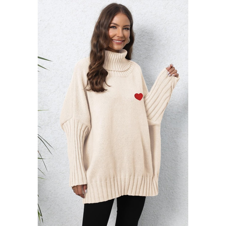 Turtle Neck Long Sleeve Ribbed Sweater