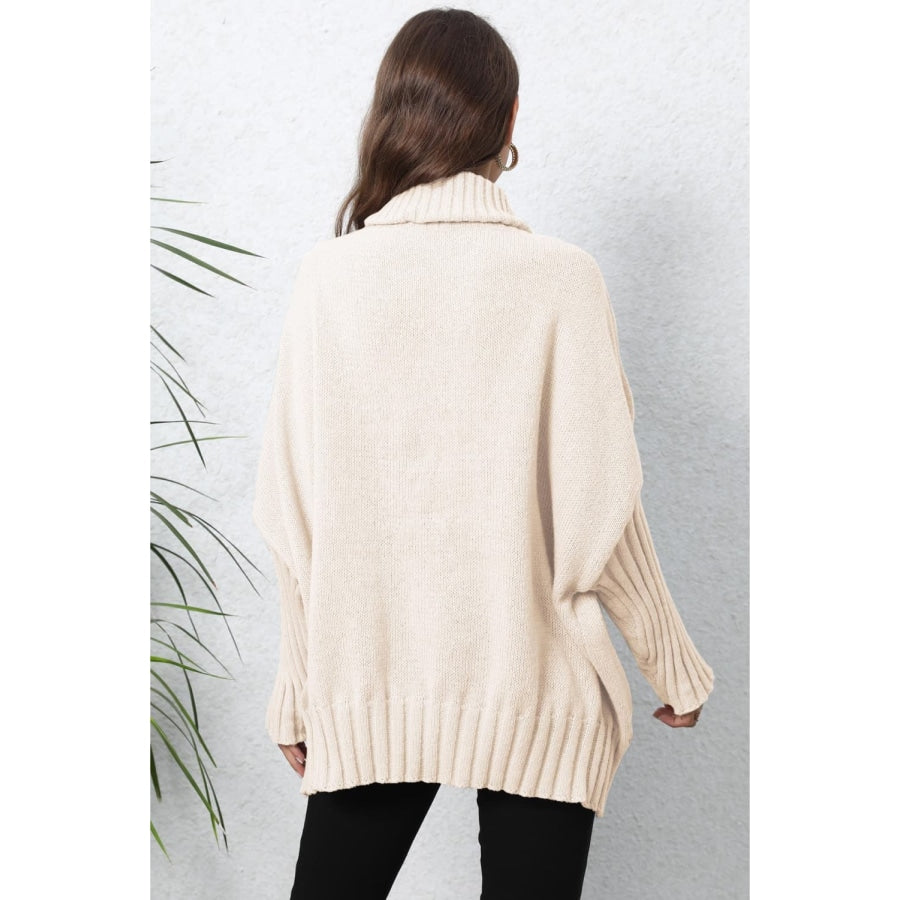 Turtle Neck Long Sleeve Ribbed Sweater