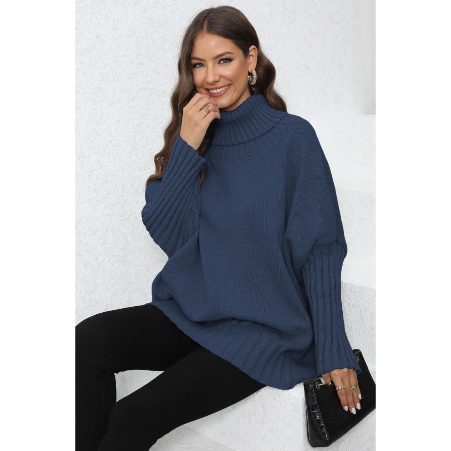 Turtle Neck Long Sleeve Ribbed Sweater