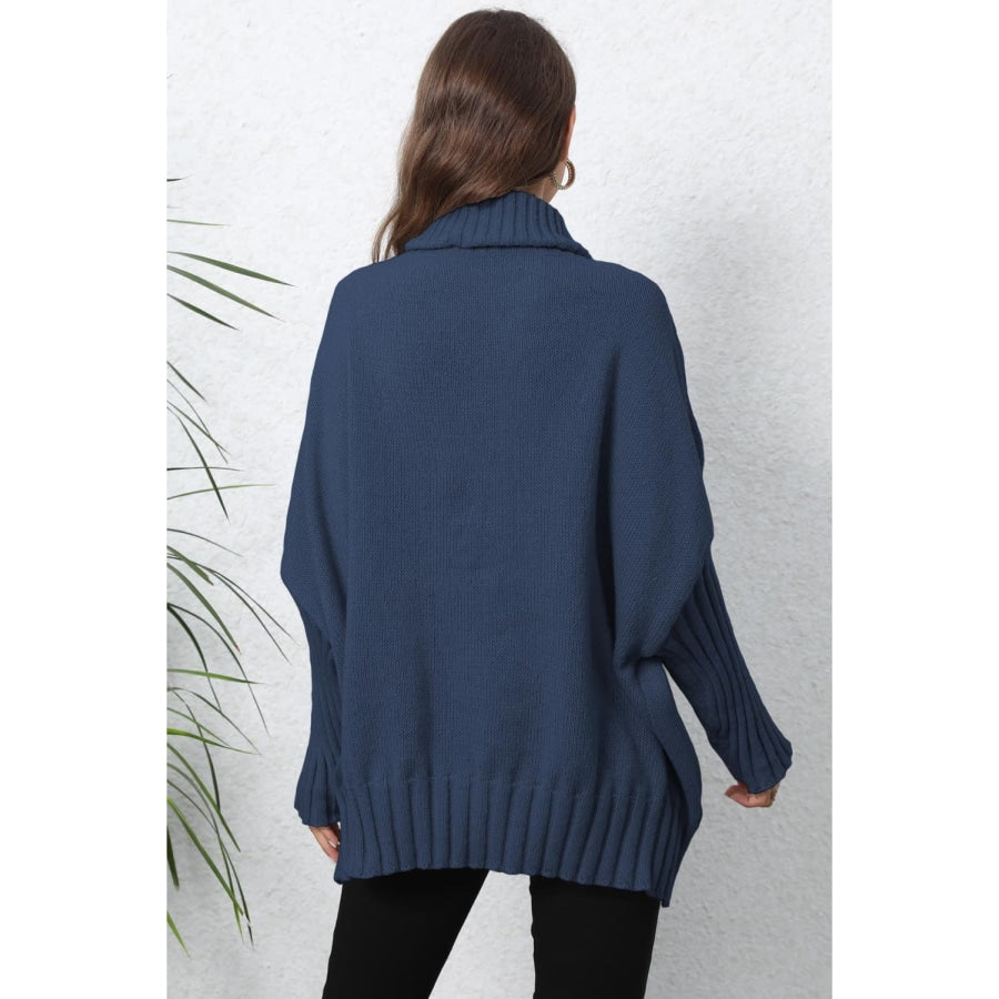 Turtle Neck Long Sleeve Ribbed Sweater