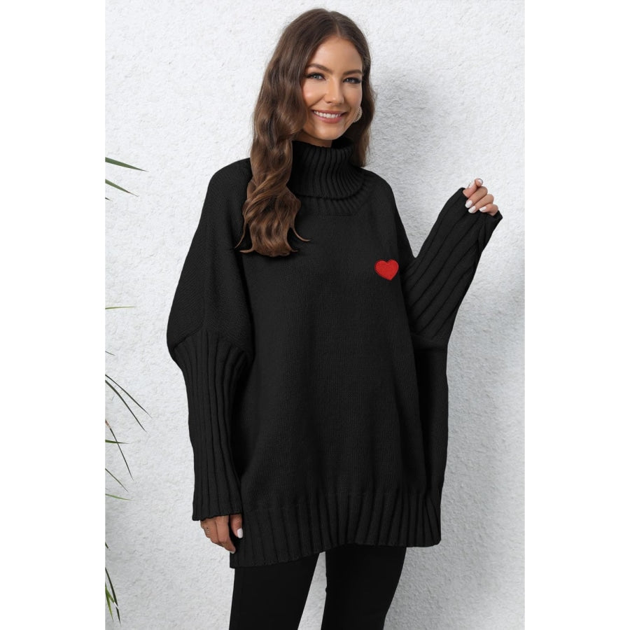 Turtle Neck Long Sleeve Ribbed Sweater