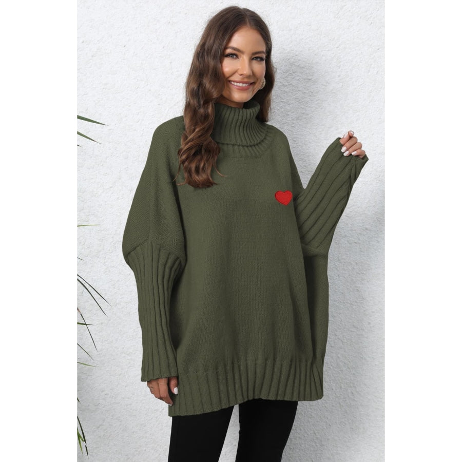 Turtle Neck Long Sleeve Ribbed Sweater