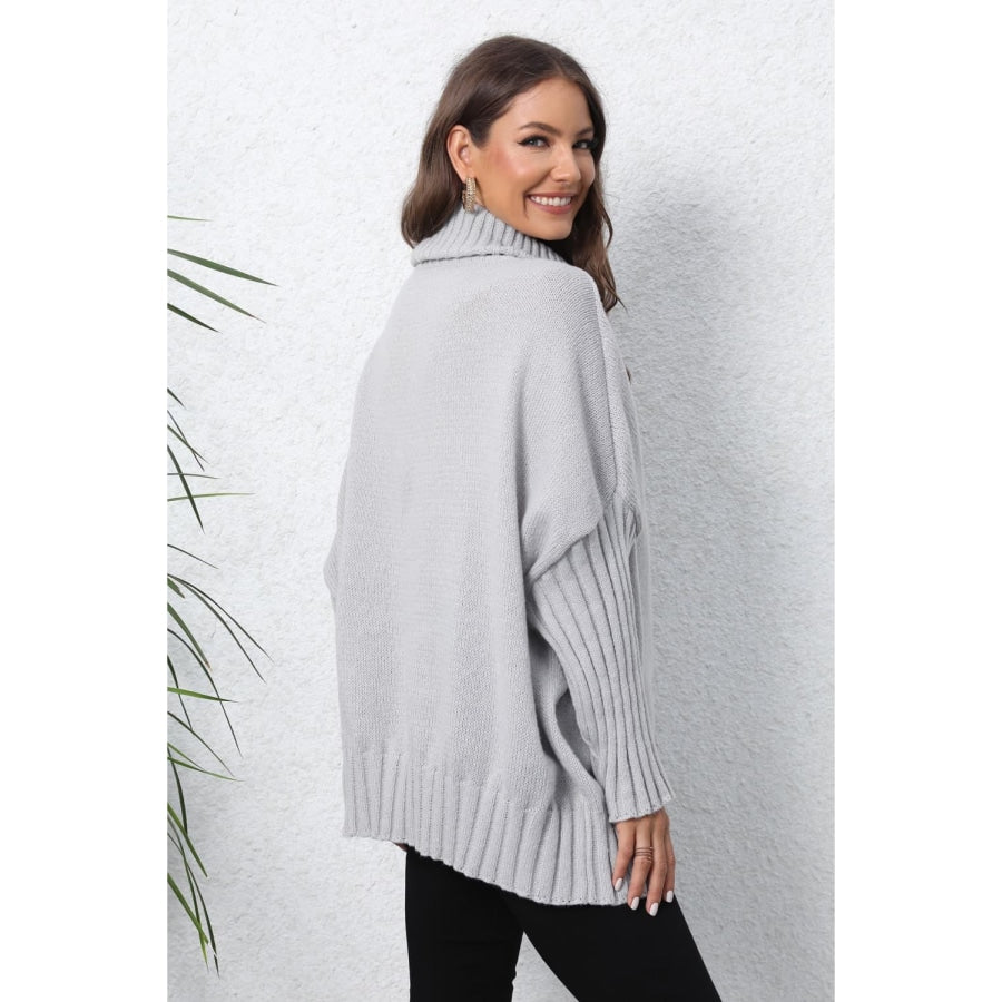 Turtle Neck Long Sleeve Ribbed Sweater