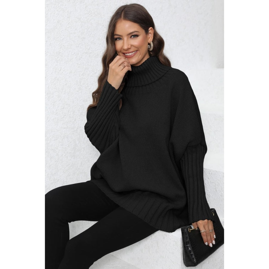 Turtle Neck Long Sleeve Ribbed Sweater