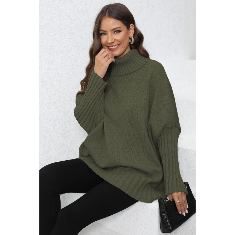 Turtle Neck Long Sleeve Ribbed Sweater