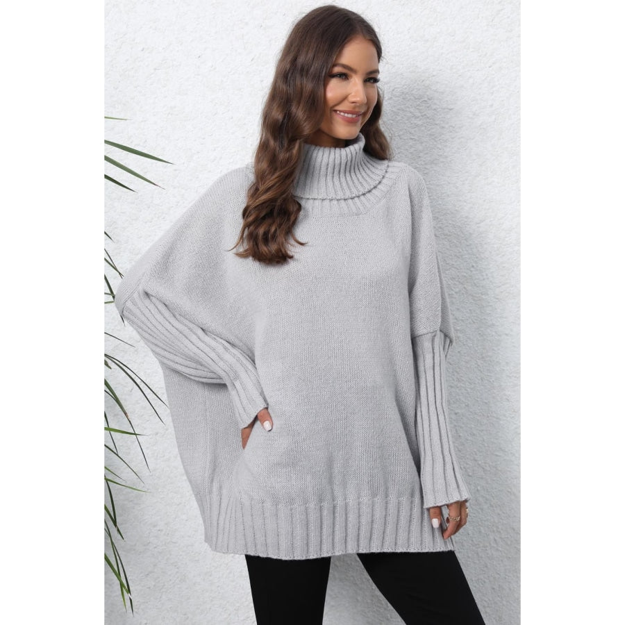 Turtle Neck Long Sleeve Ribbed Sweater