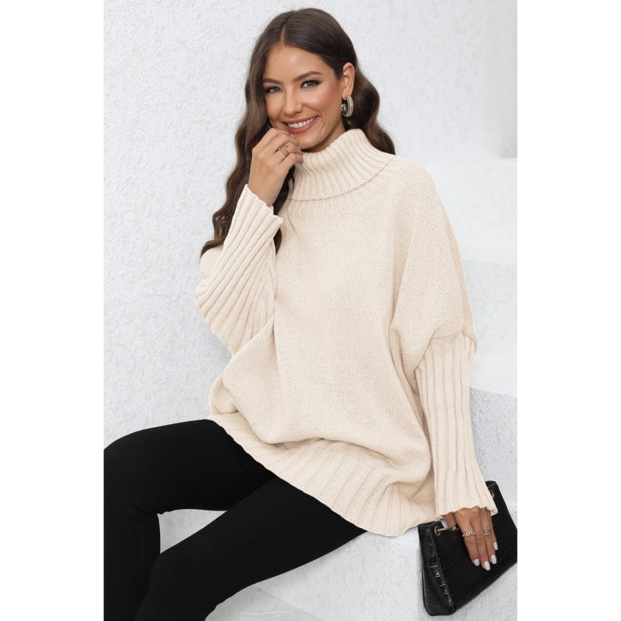 Turtle Neck Long Sleeve Ribbed Sweater