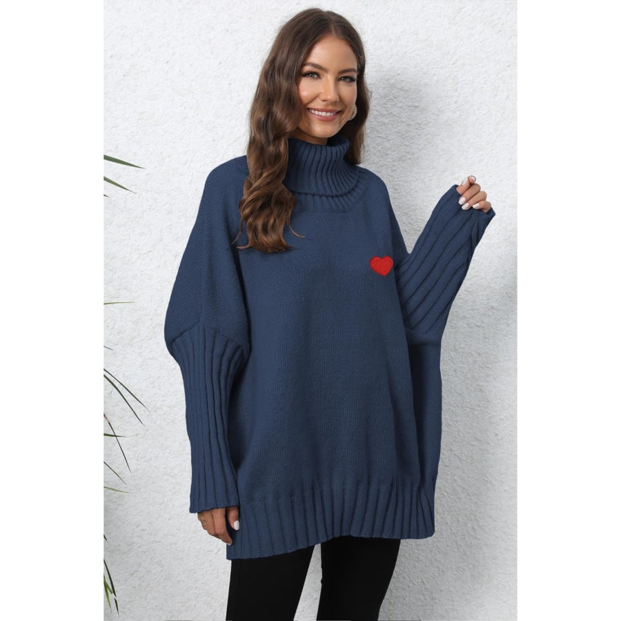 Turtle Neck Long Sleeve Ribbed Sweater