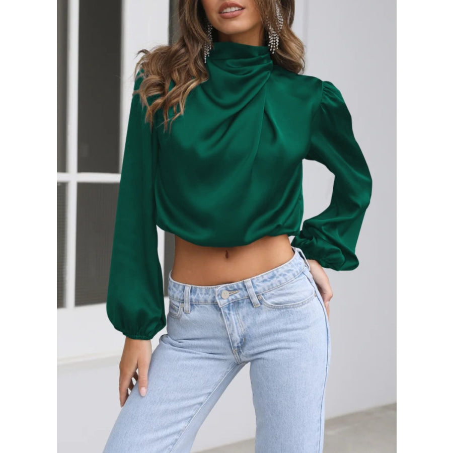 Turtleneck Balloon Sleeve Blouse Dark Green / S Apparel and Accessories