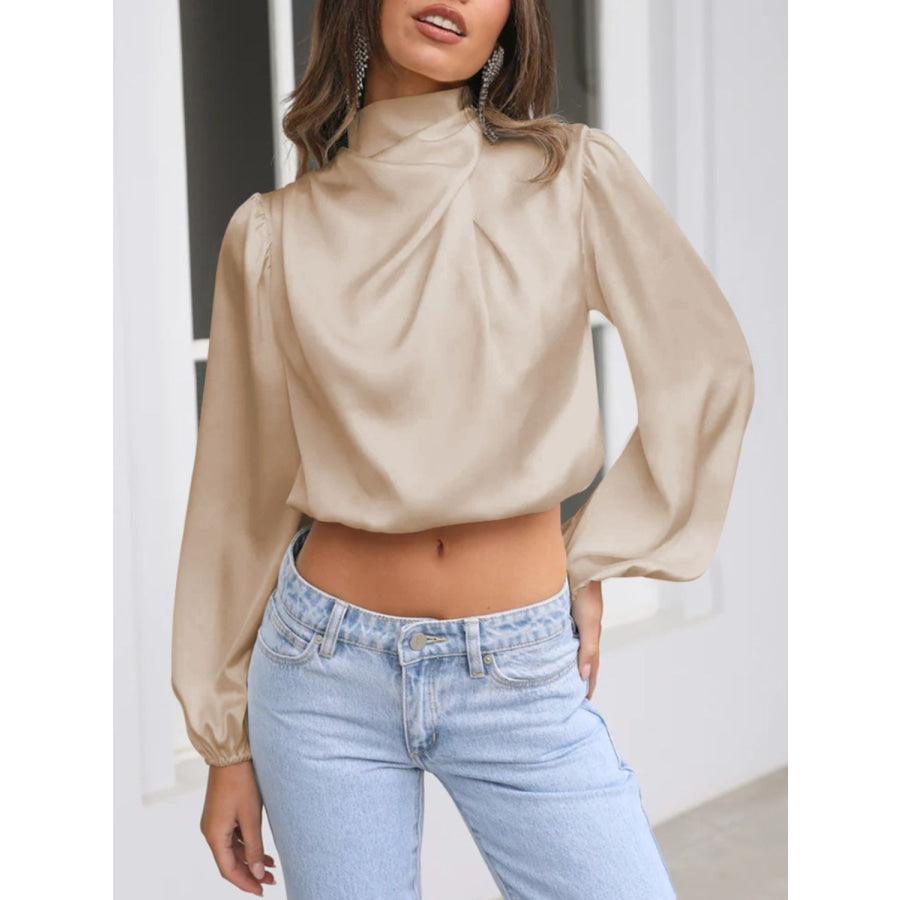 Turtleneck Balloon Sleeve Blouse Dust Storm / S Apparel and Accessories