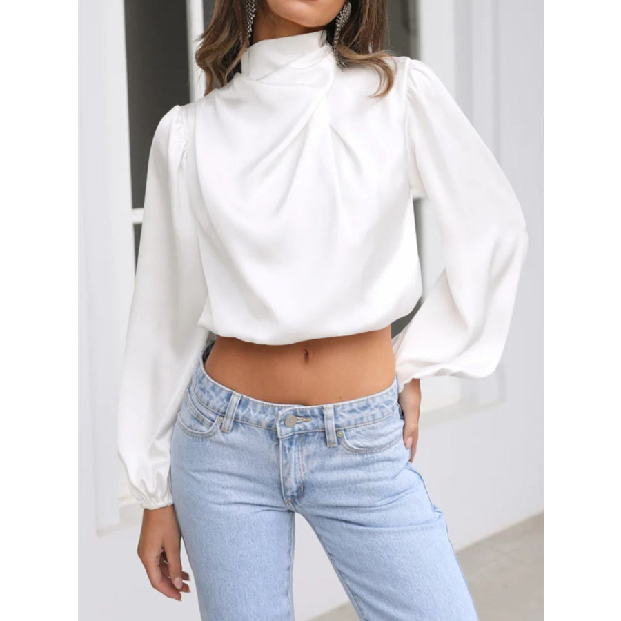 Turtleneck Balloon Sleeve Blouse White / S Apparel and Accessories