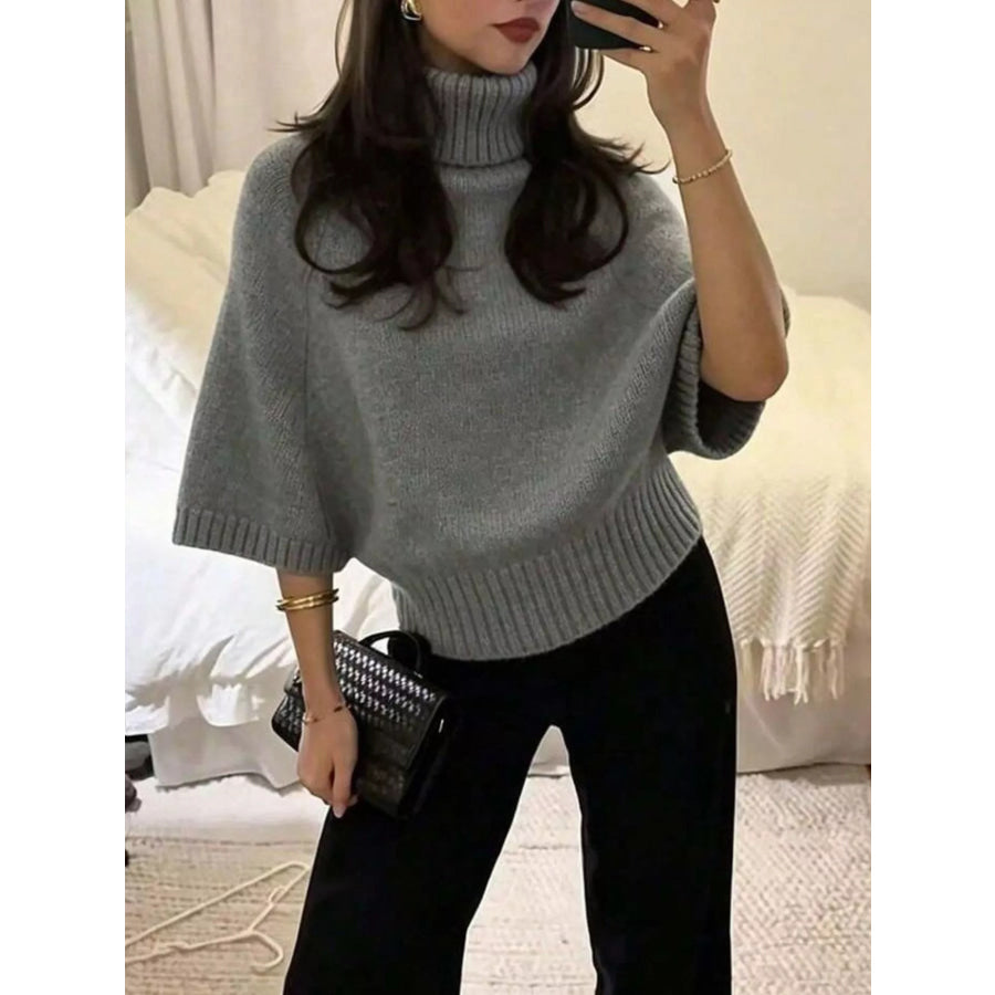 Turtleneck Batwing Sleeve Sweater Dark Gray / S Apparel and Accessories