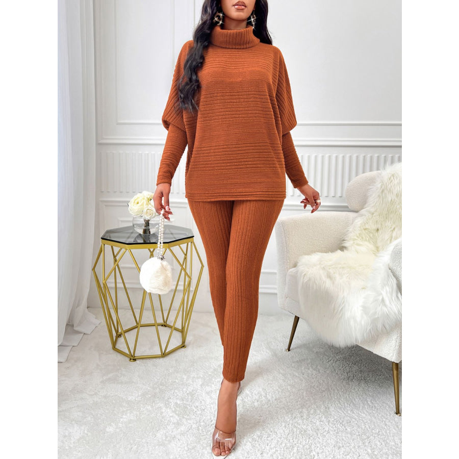 Turtleneck Batwing Sleeve Top and Pants Set Apparel and Accessories