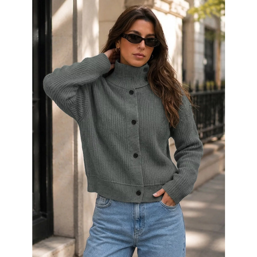 Turtleneck Button-Down Cardigan Apparel and Accessories
