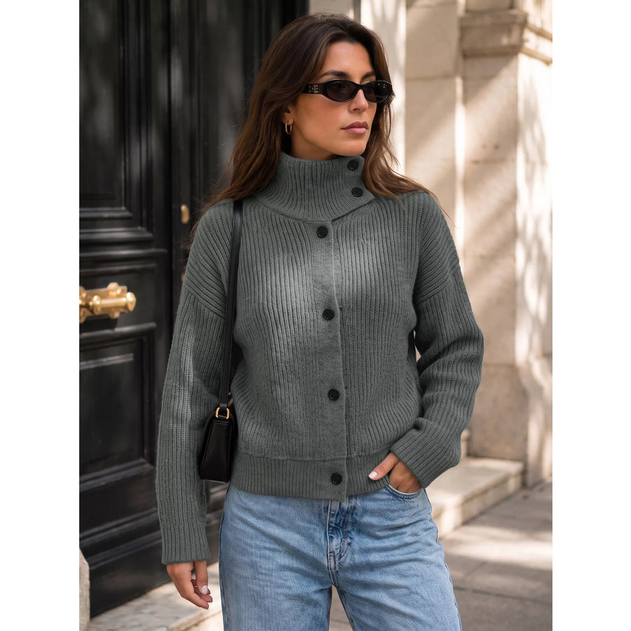 Turtleneck Button-Down Cardigan Apparel and Accessories