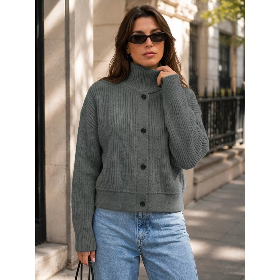 Turtleneck Button-Down Cardigan Apparel and Accessories