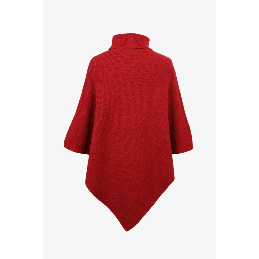 Turtleneck Buttoned Poncho Clothing