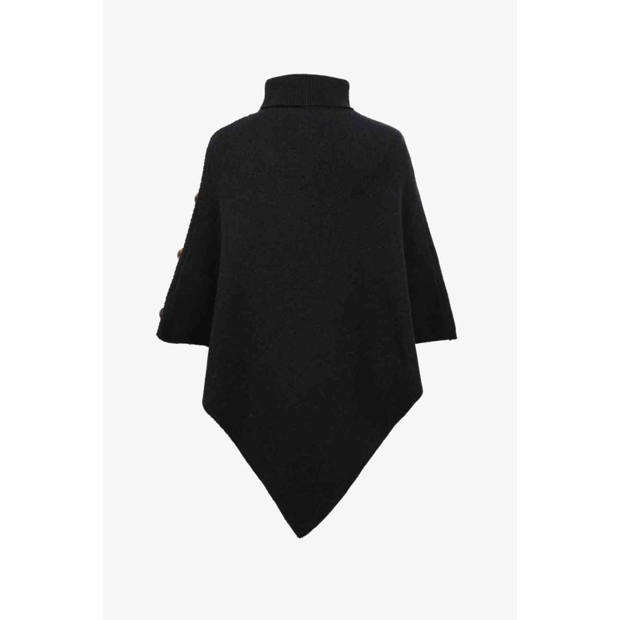 Turtleneck Buttoned Poncho Clothing