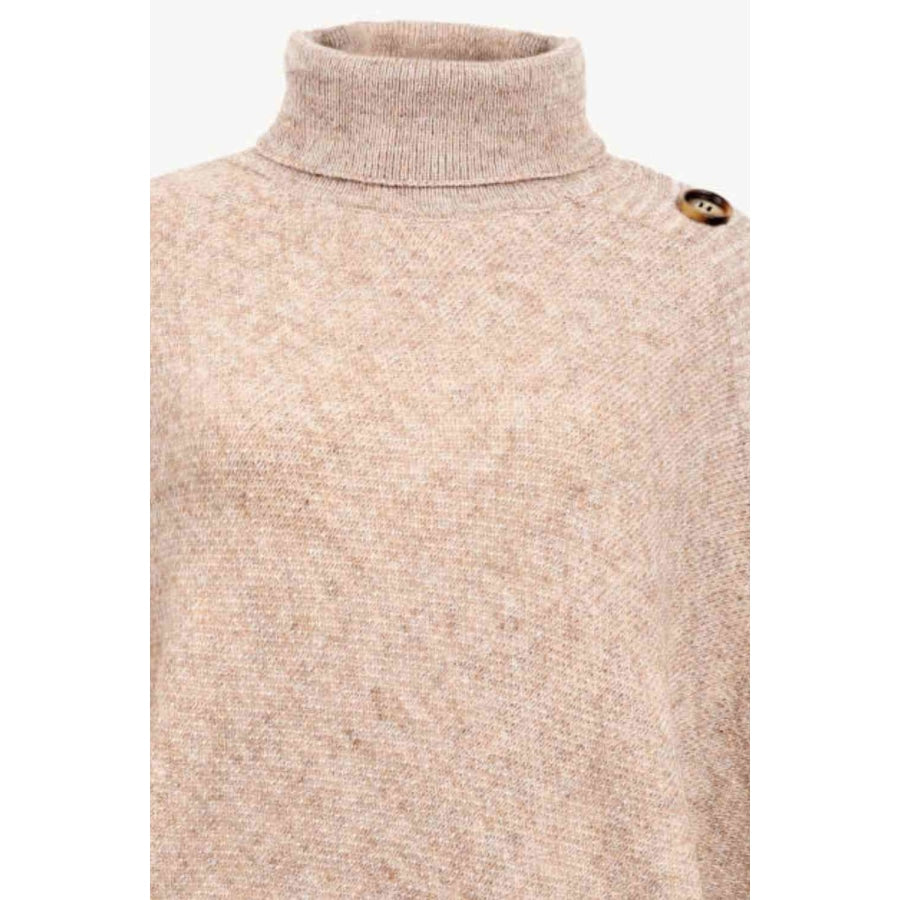 Turtleneck Buttoned Poncho Clothing