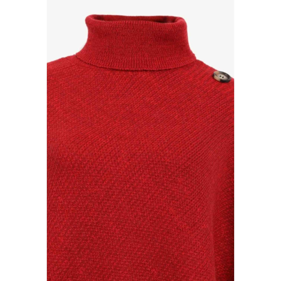 Turtleneck Buttoned Poncho Clothing