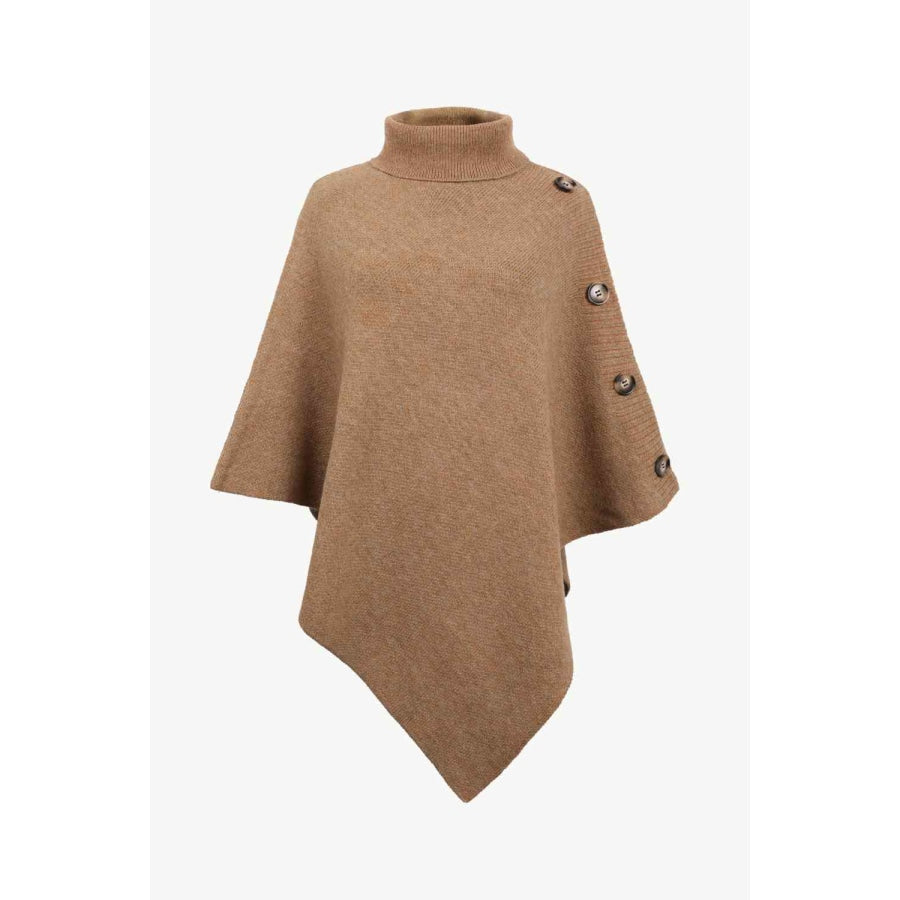 Turtleneck Buttoned Poncho Clothing