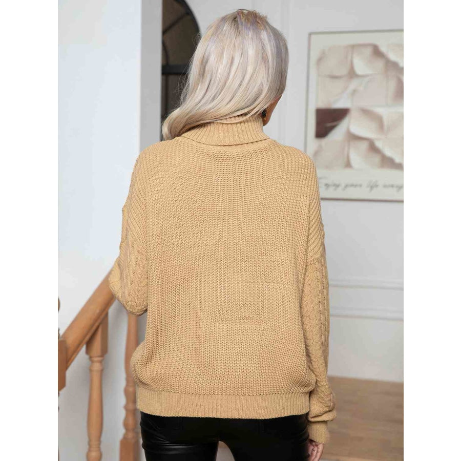 Turtleneck Cable-Knit Long Sleeve Sweater