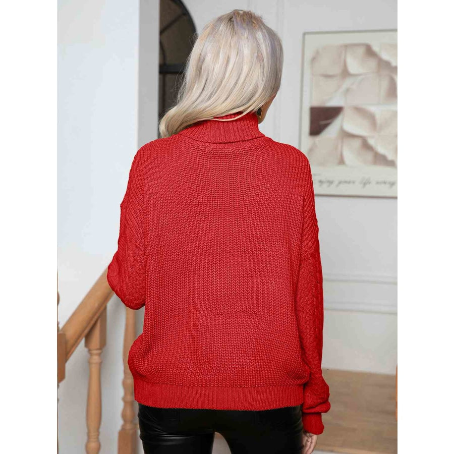 Turtleneck Cable-Knit Long Sleeve Sweater