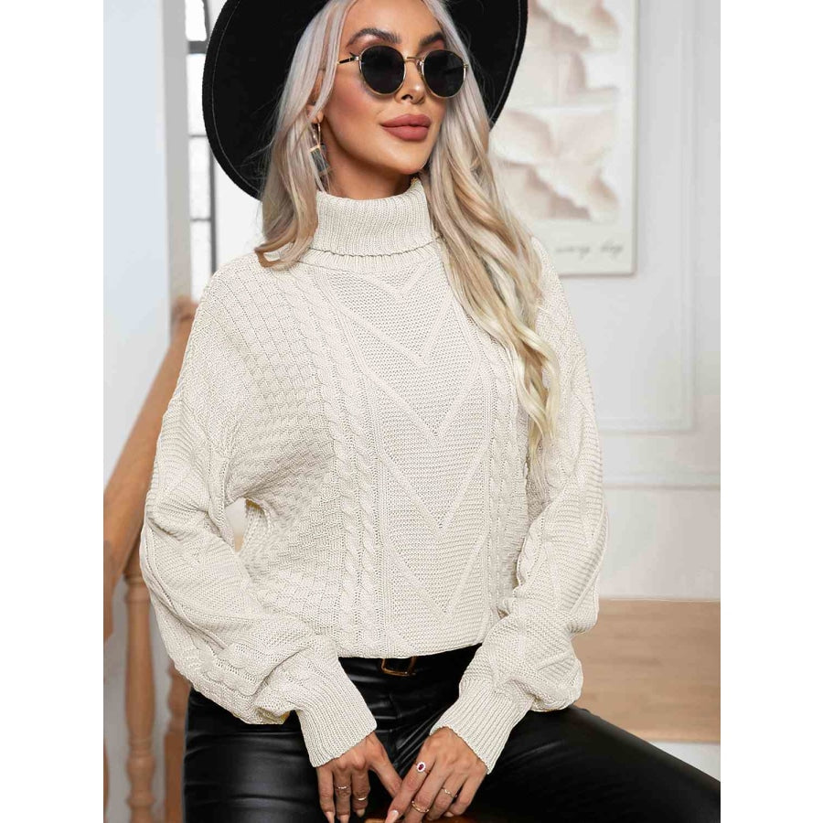 Turtleneck Cable-Knit Long Sleeve Sweater