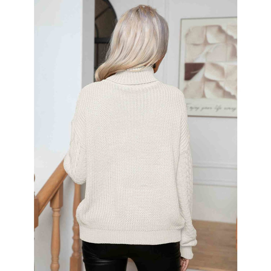 Turtleneck Cable-Knit Long Sleeve Sweater