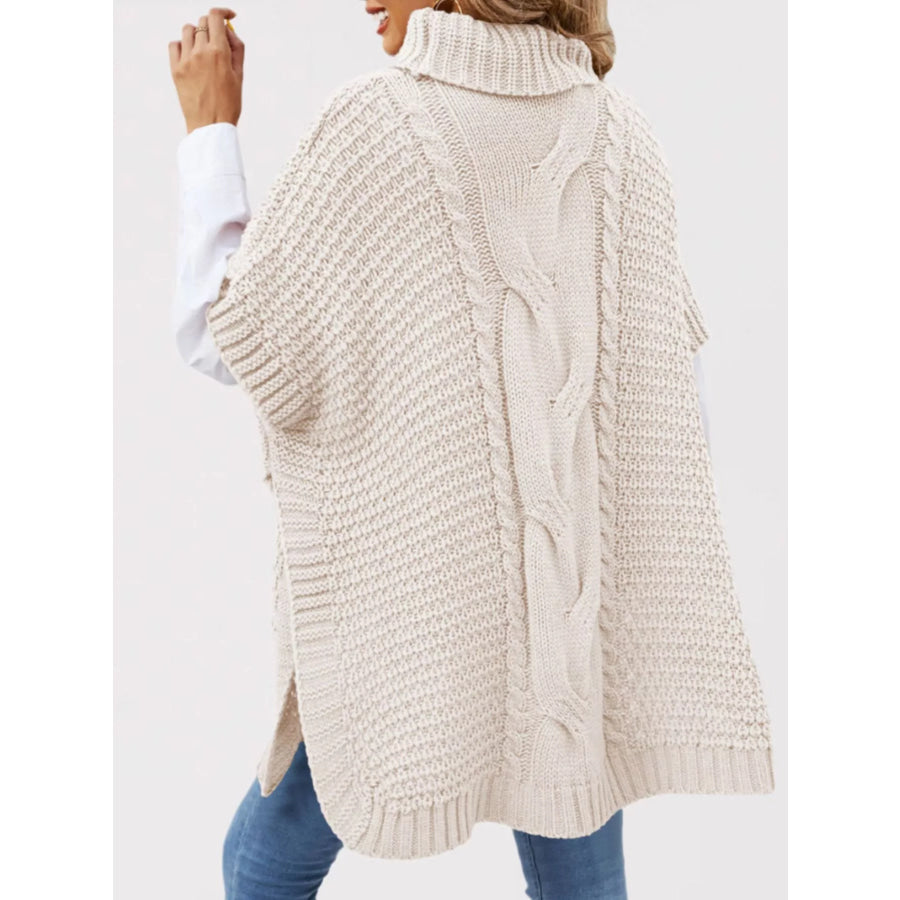 Turtleneck Cable-Knit Short Sleeve Oversized Sweater Apparel and Accessories