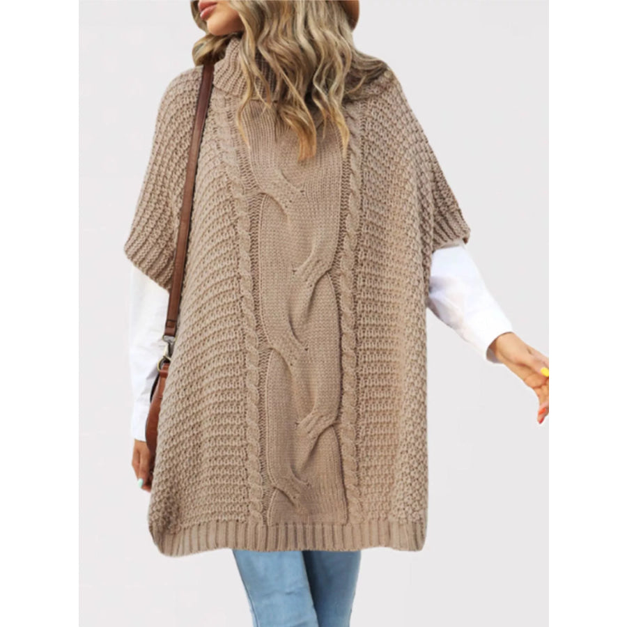 Turtleneck Cable-Knit Short Sleeve Oversized Sweater Apparel and Accessories