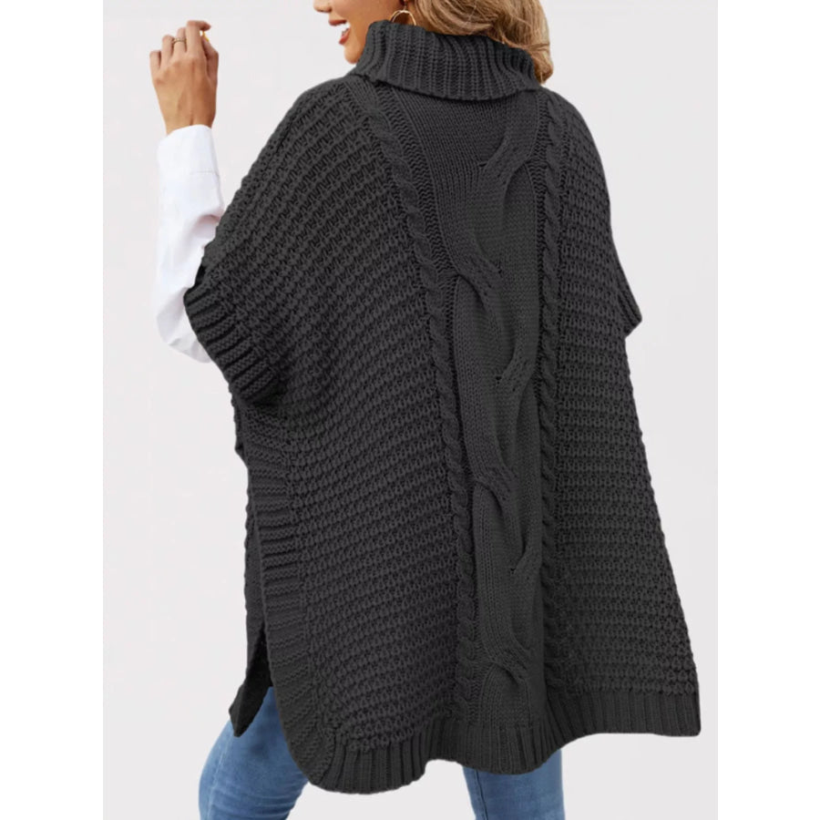 Turtleneck Cable-Knit Short Sleeve Oversized Sweater Apparel and Accessories