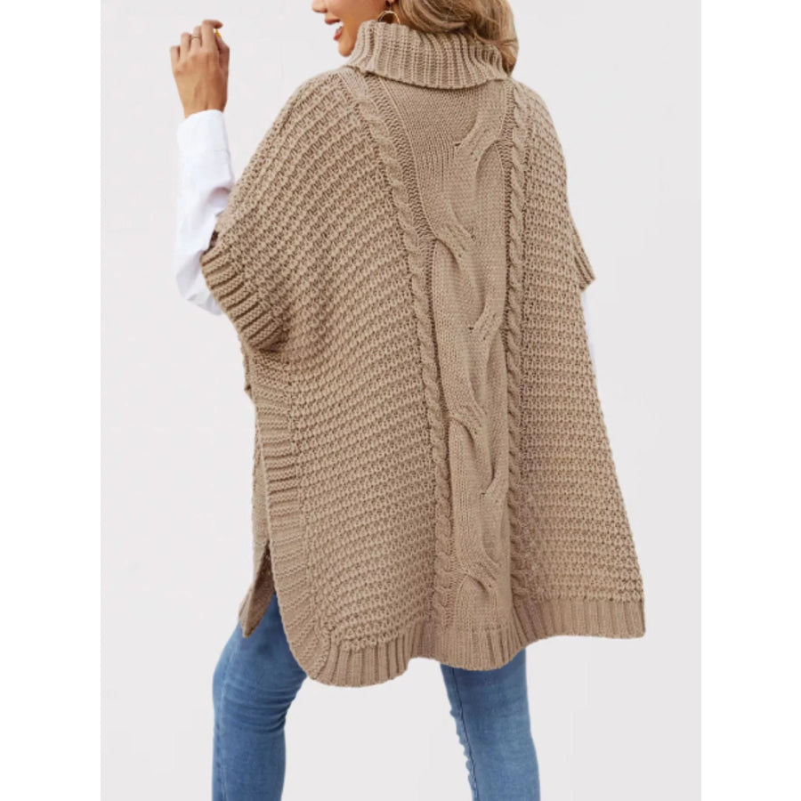 Turtleneck Cable-Knit Short Sleeve Oversized Sweater Apparel and Accessories