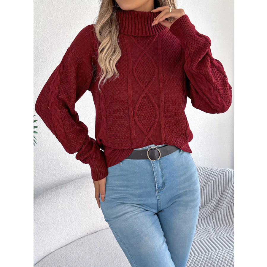 Turtleneck Cable Knit Sweater Apparel and Accessories